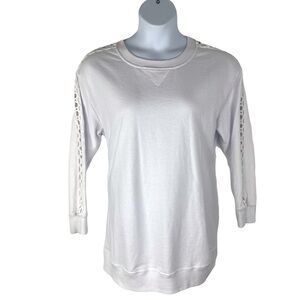 Roaman’s White Peek-A-Boo Sleeve Crewneck Sweater Sweatshirt Size 14/16